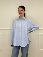 Camicia Righe Strass 2514 Azzurro