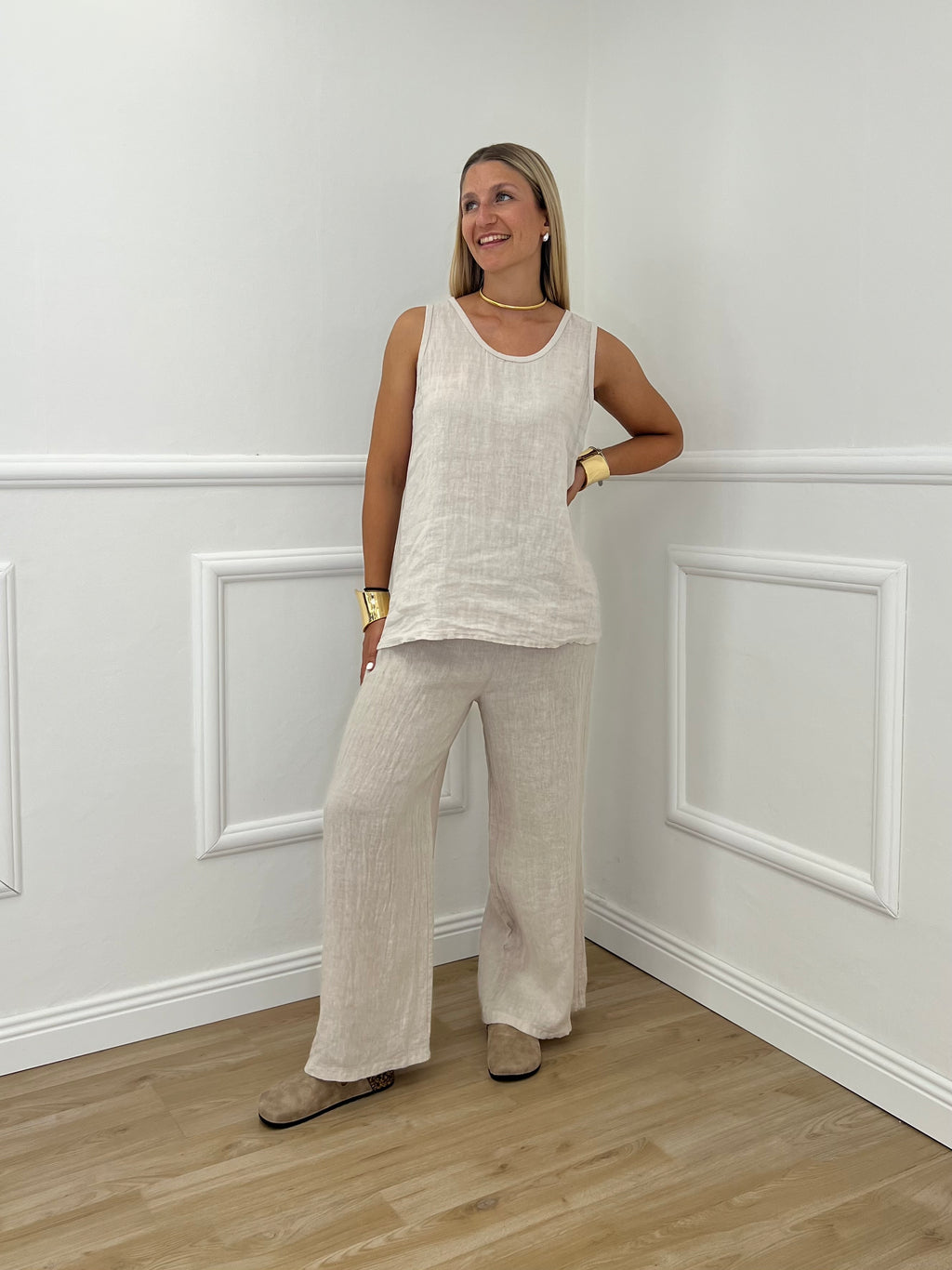 Canotta In Cotone e Lino 18653 Beige