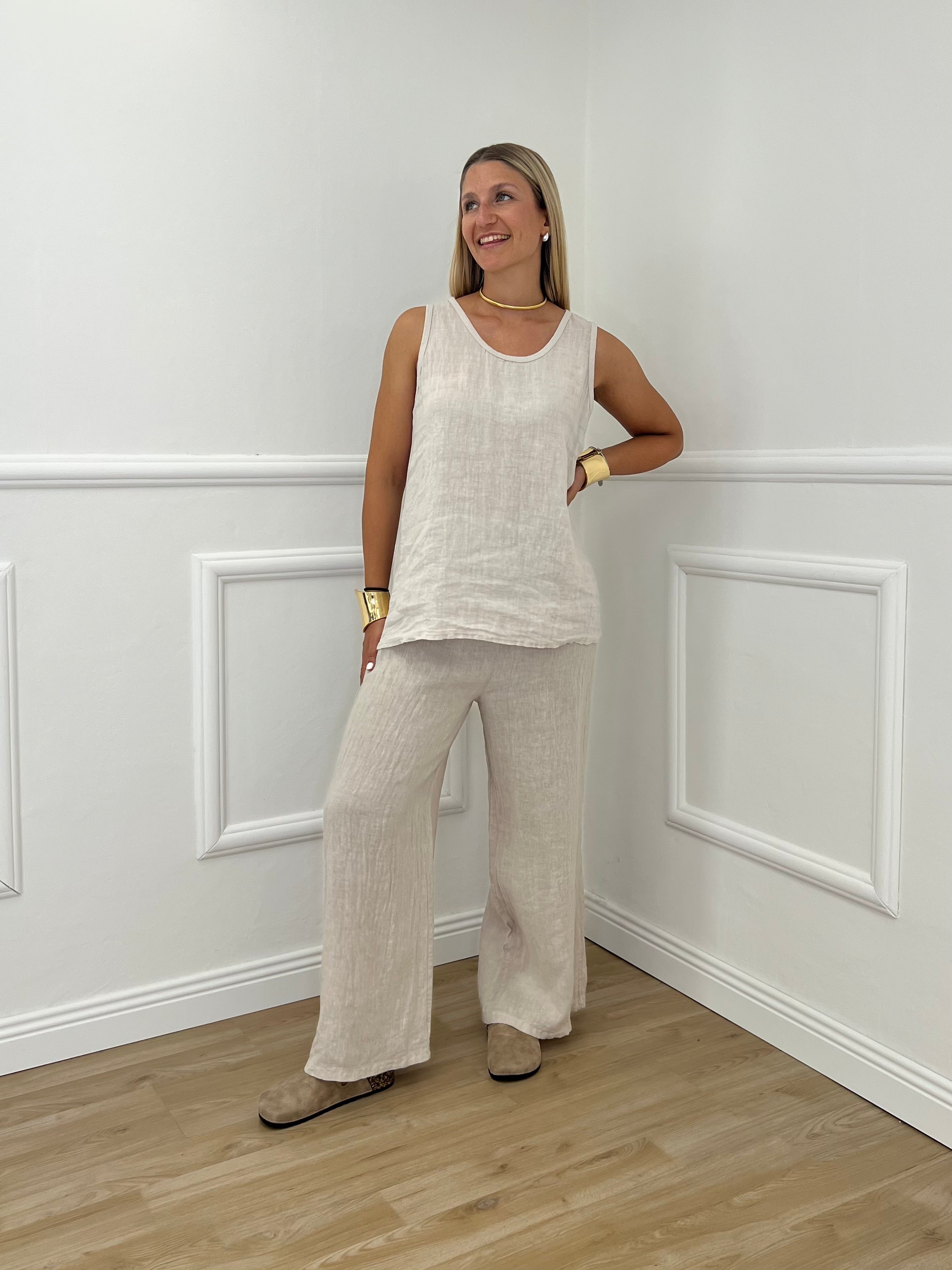 Canotta In Cotone e Lino 18653 Beige