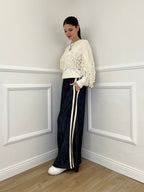 Pantalone Chambray Coulisse A7809 Blu