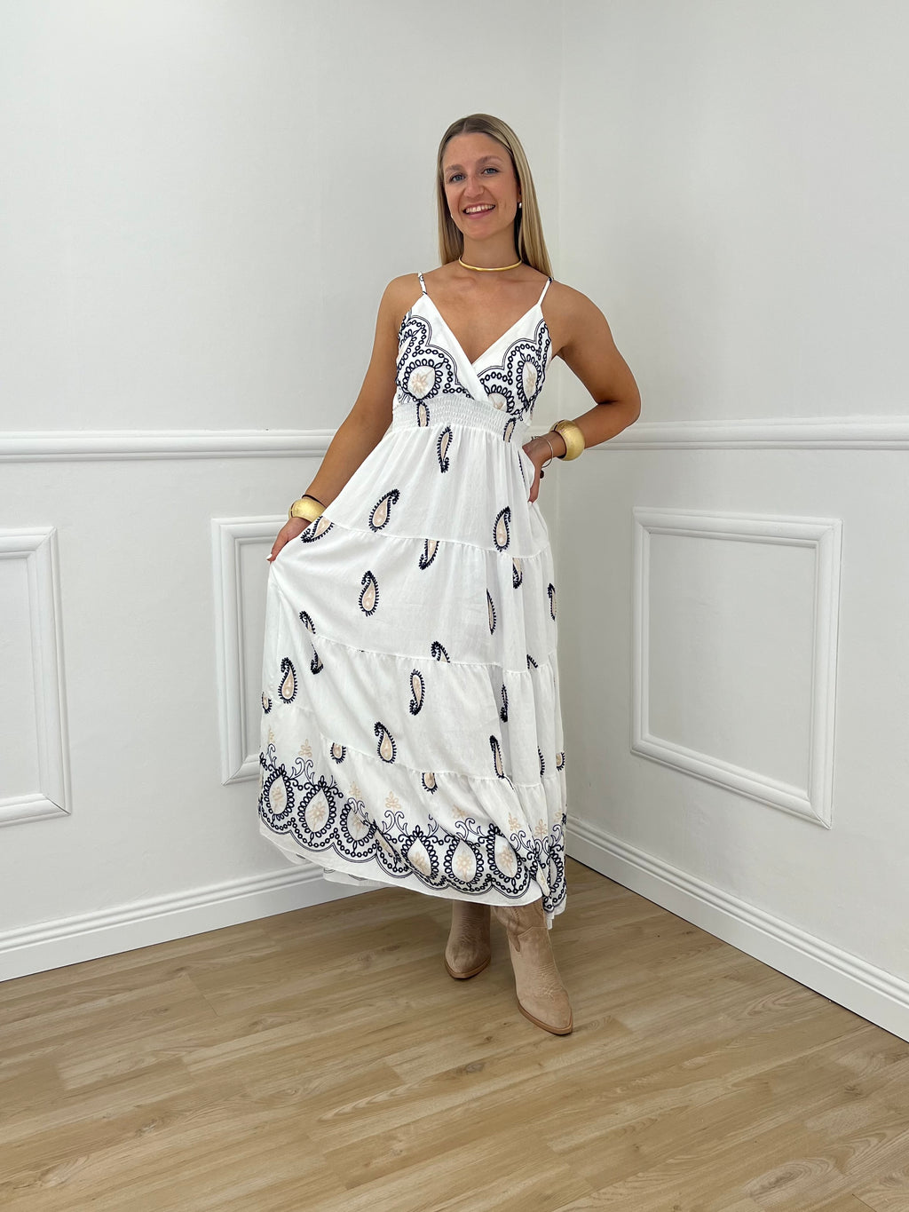 Abito Impero Ricami Paisley 2686 Blu
