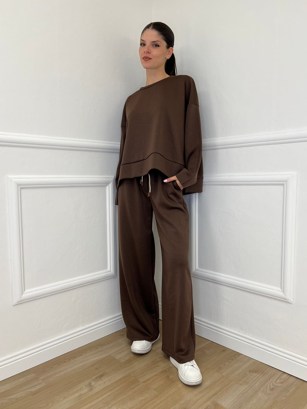 Panta Palazzo Felpa 25413 Marrone - Bazar Abbigliamento