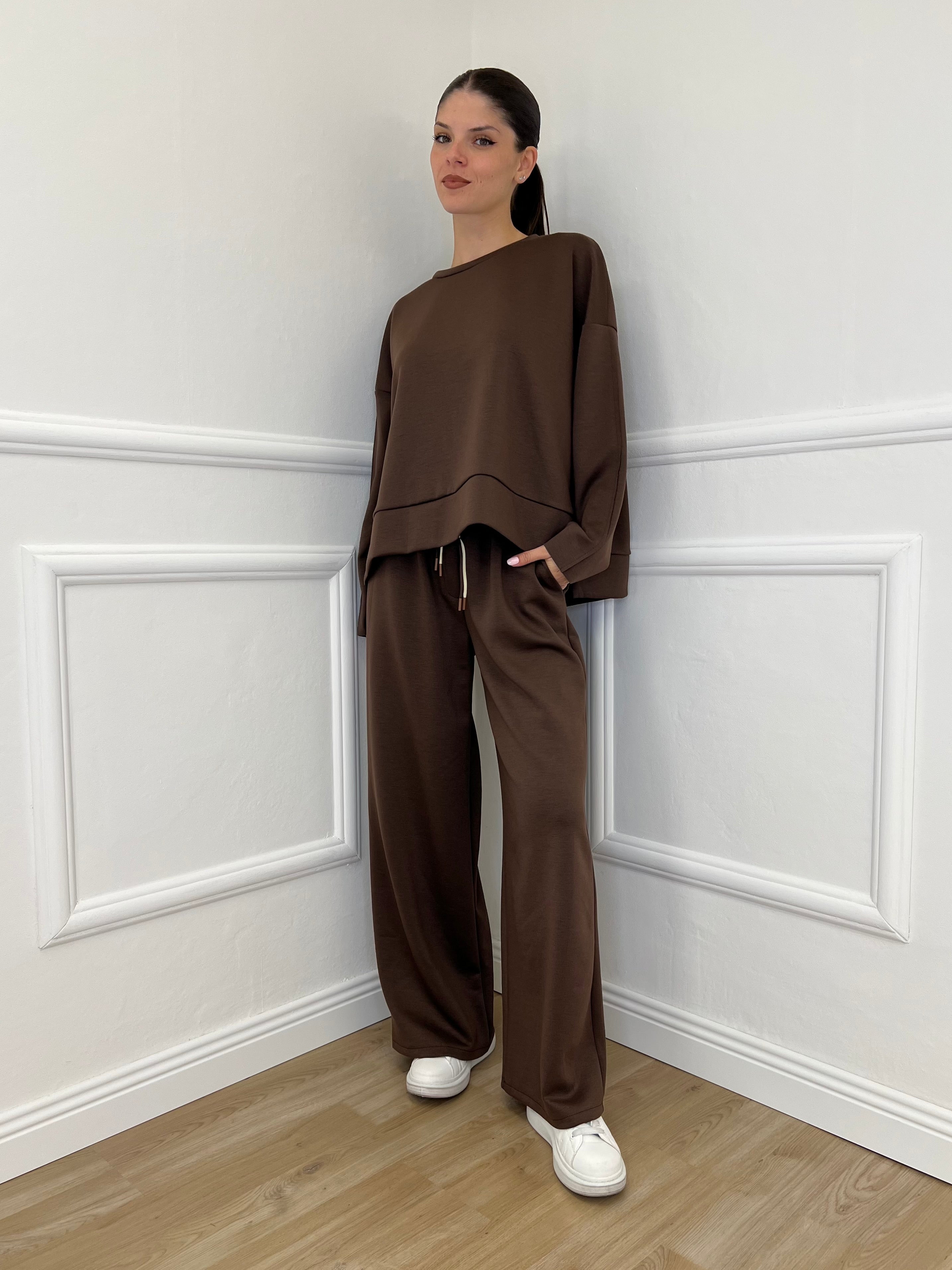 Panta Palazzo Felpa 25413 Marrone - Bazar Abbigliamento