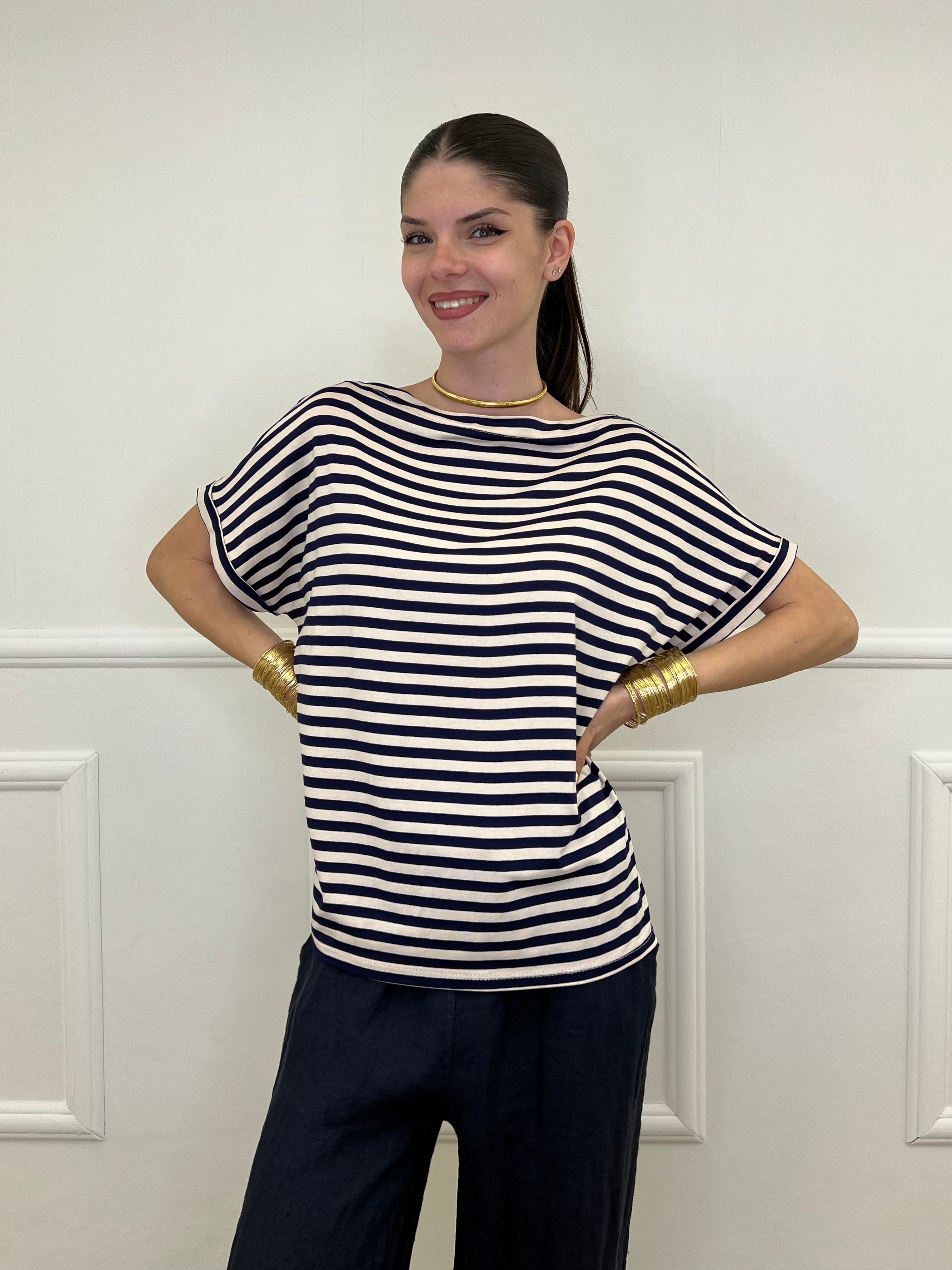 Maglia Barchetta Righe 2628 Blu e Ecru
