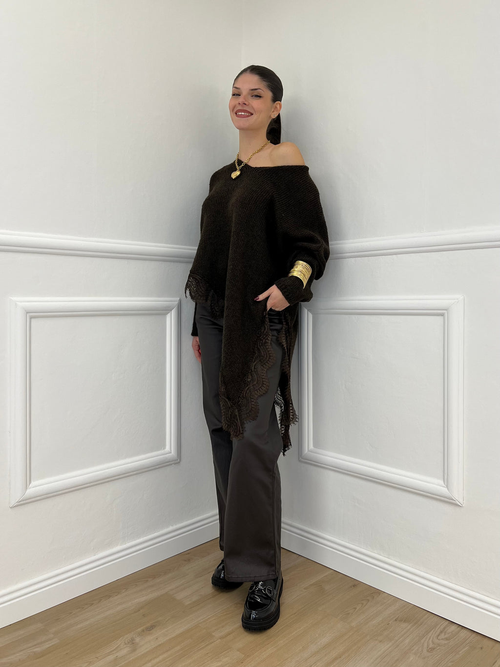 Maglia Asimmetrica Pizzo 25743 Moro