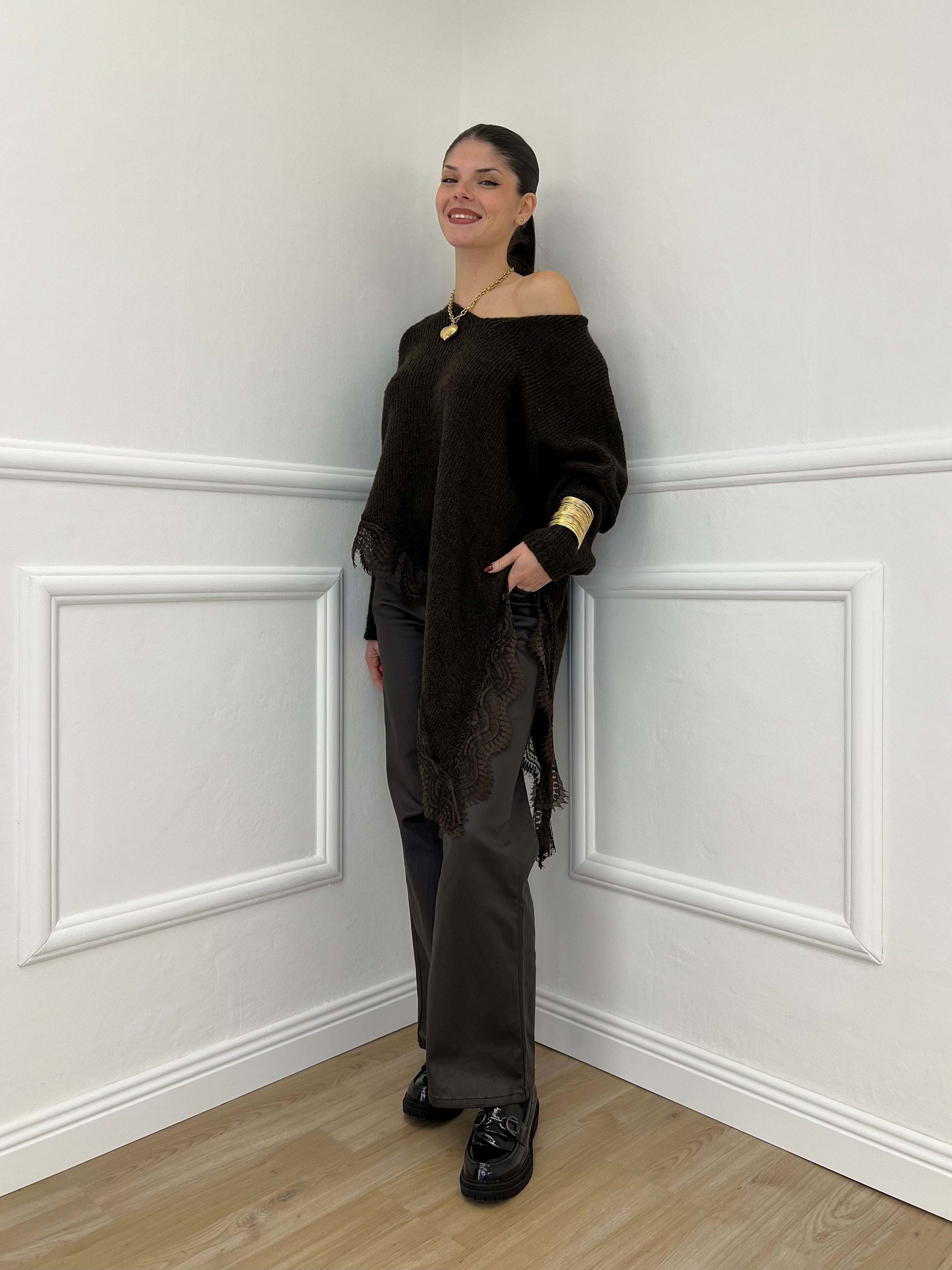 Maglia Asimmetrica Pizzo 25743 Moro