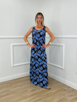Vestito Viscosa Geometrico 765 Moro e Azzurro