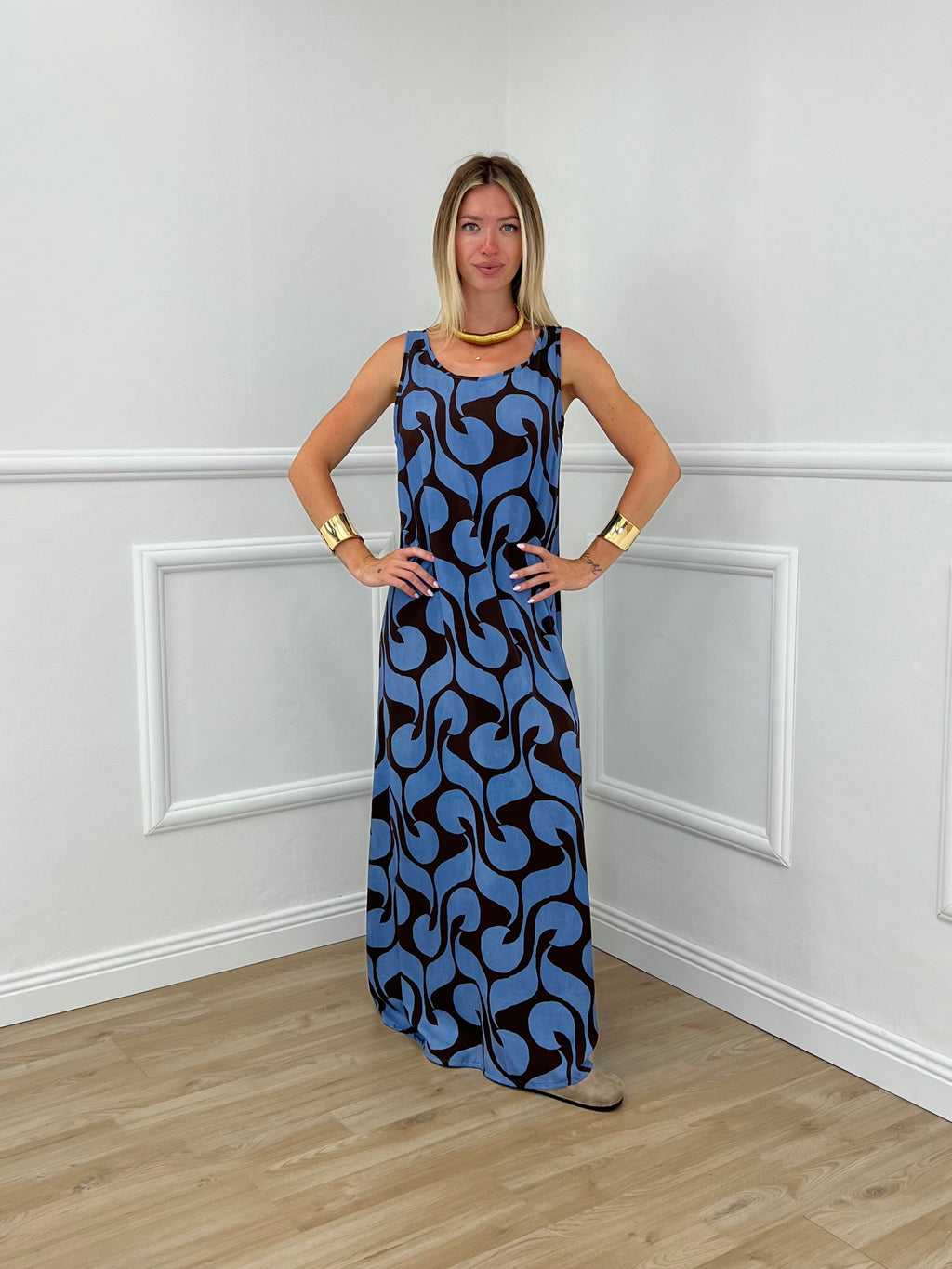 Vestito Viscosa Geometrico 765 Moro e Azzurro