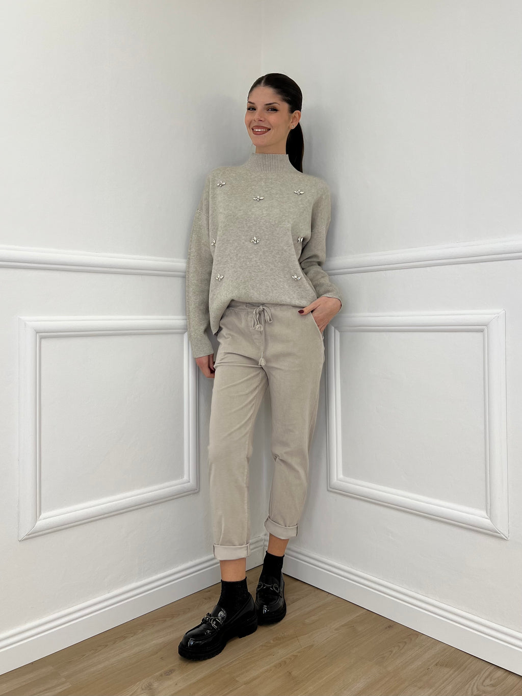 Pantalone Regular Millerighe 20357 Ecru