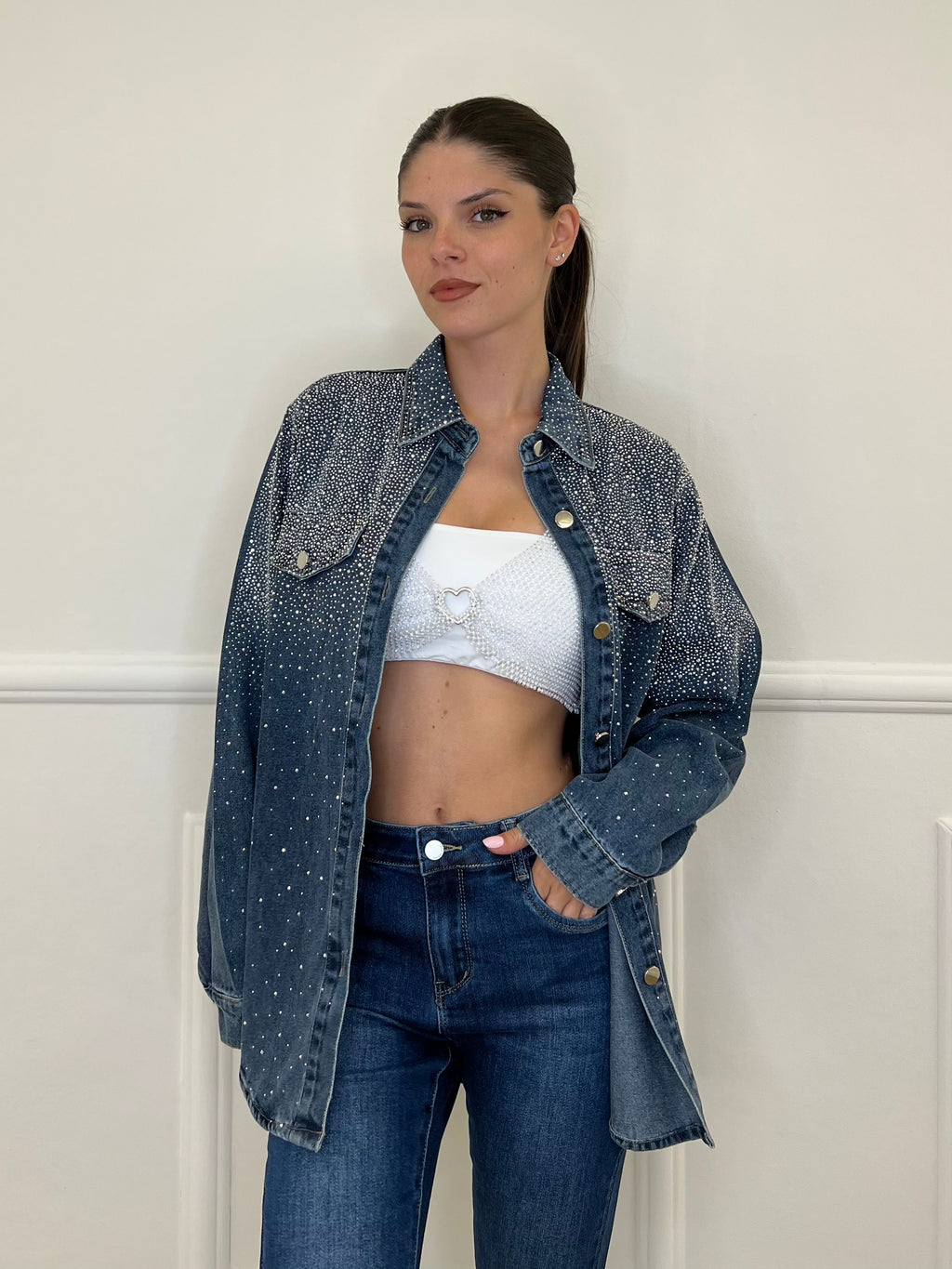 Giacca Denim Strass MF2493 - Bazar Abbigliamento