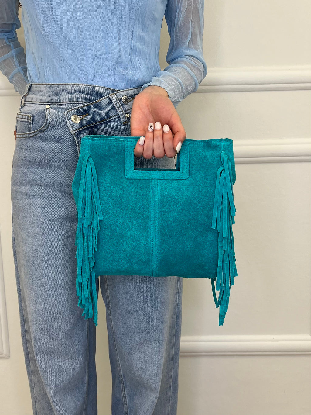 Borsa Vera Pelle Con Frange e Manico VPF026