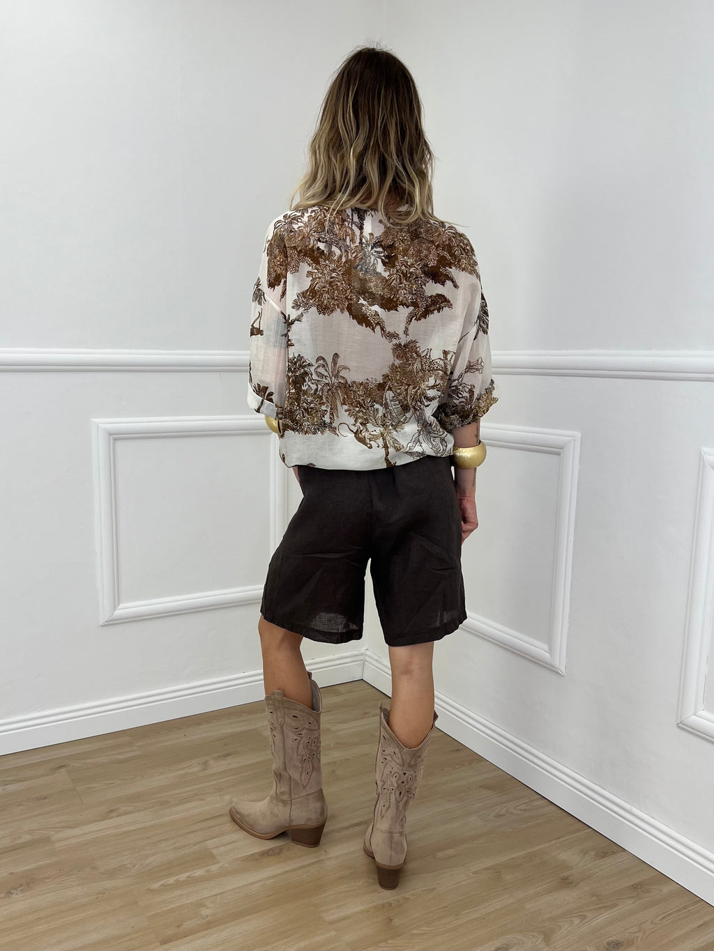 Bermuda Lino Cintura 10394 Marrone