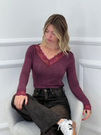 Maglia Scollo a V Ultralight con Cashmere e Pizzo