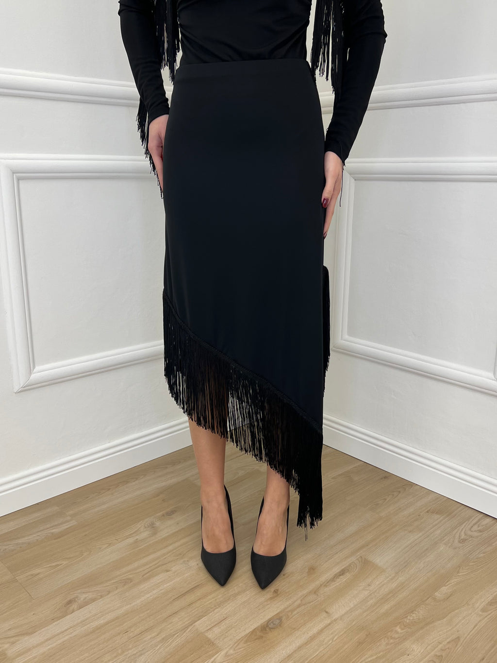 Gonna Asimmetrica Frange Lumina LD3830 Nero