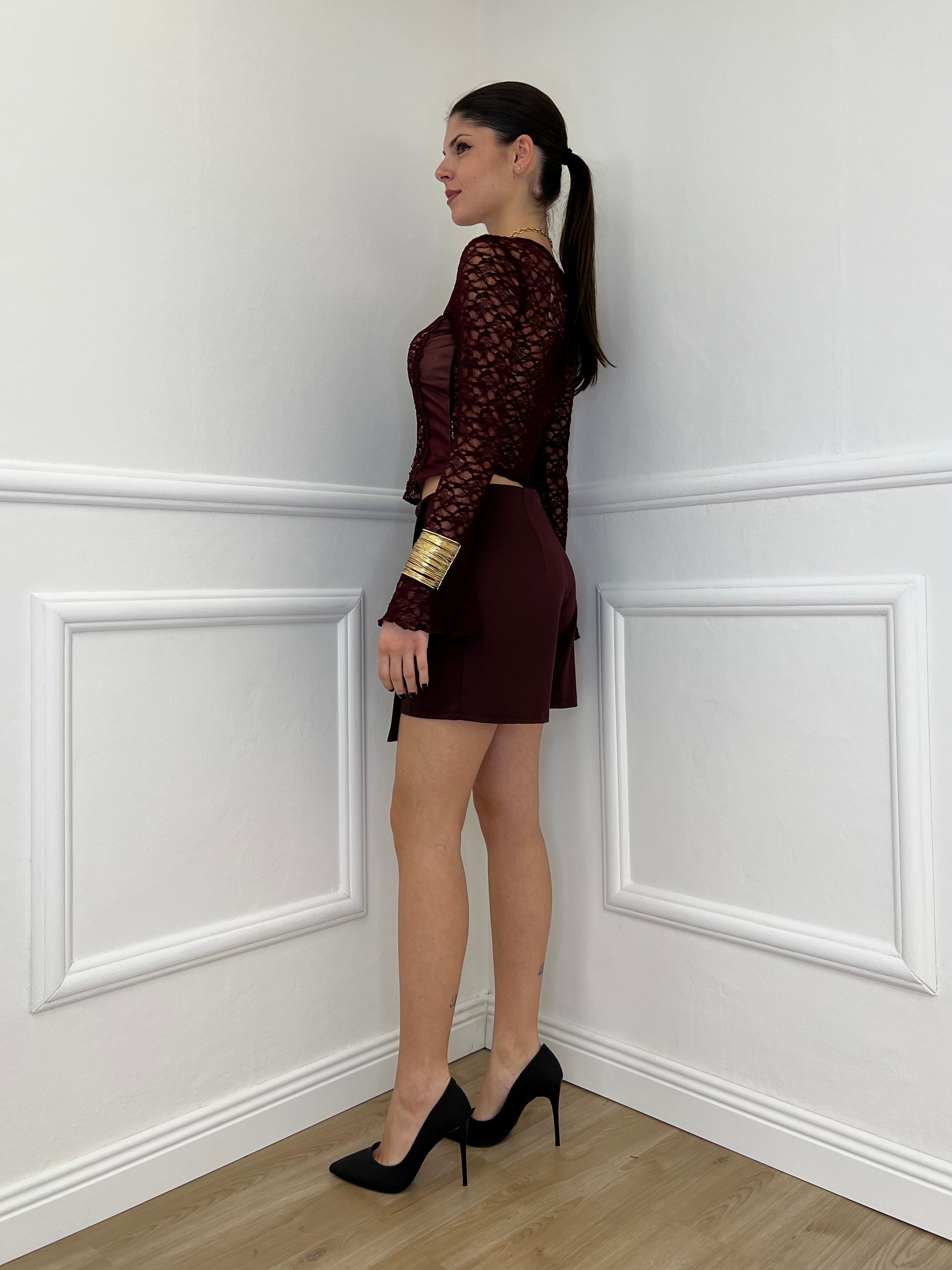 Top Bustier in Pizzo 7358 Burgundy