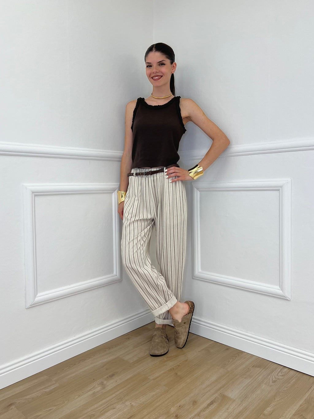 Pantalone Regimental Lino e Viscosa 826217 Ecru
