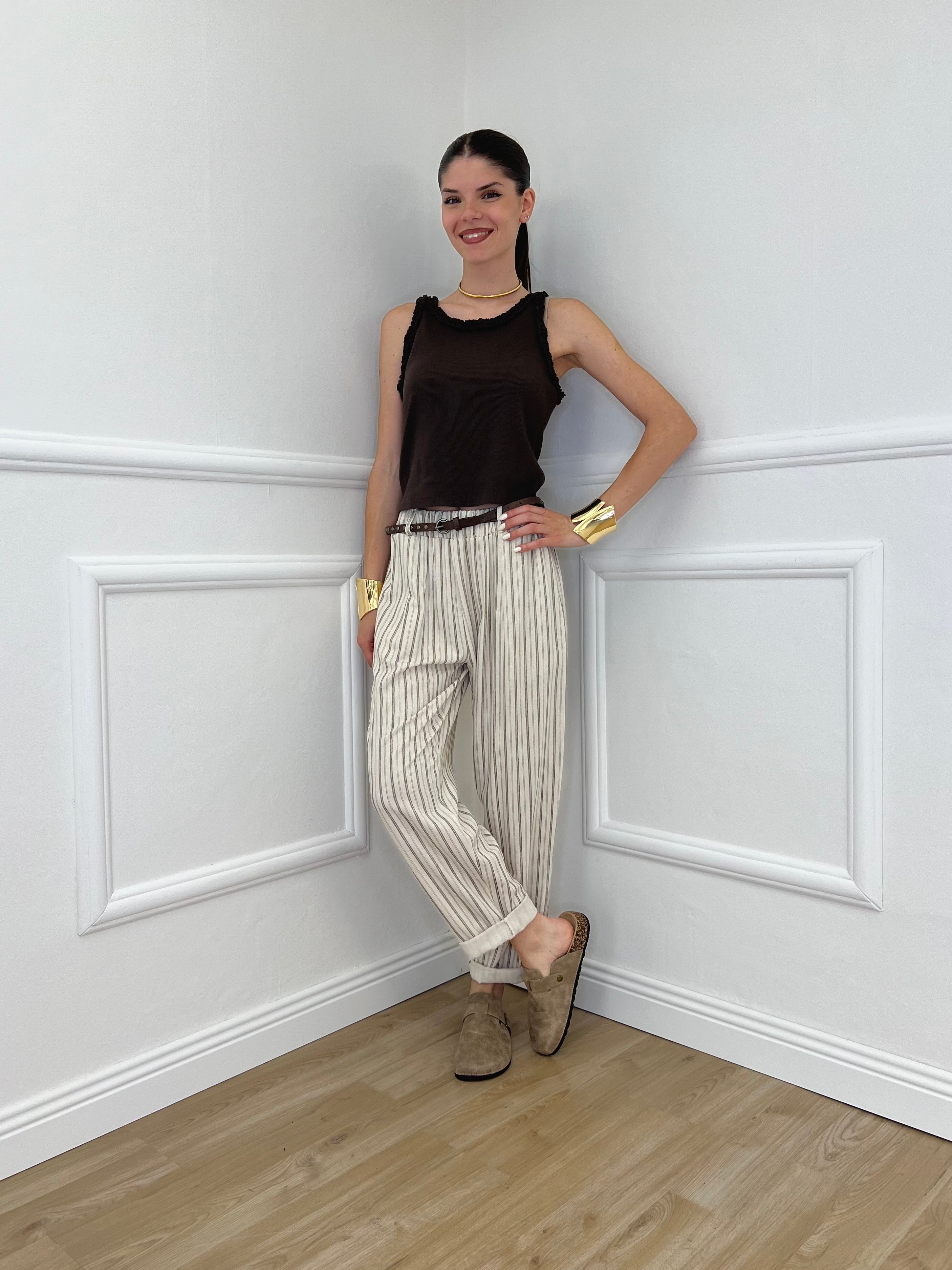 Pantalone Regimental Lino e Viscosa 826217 Ecru