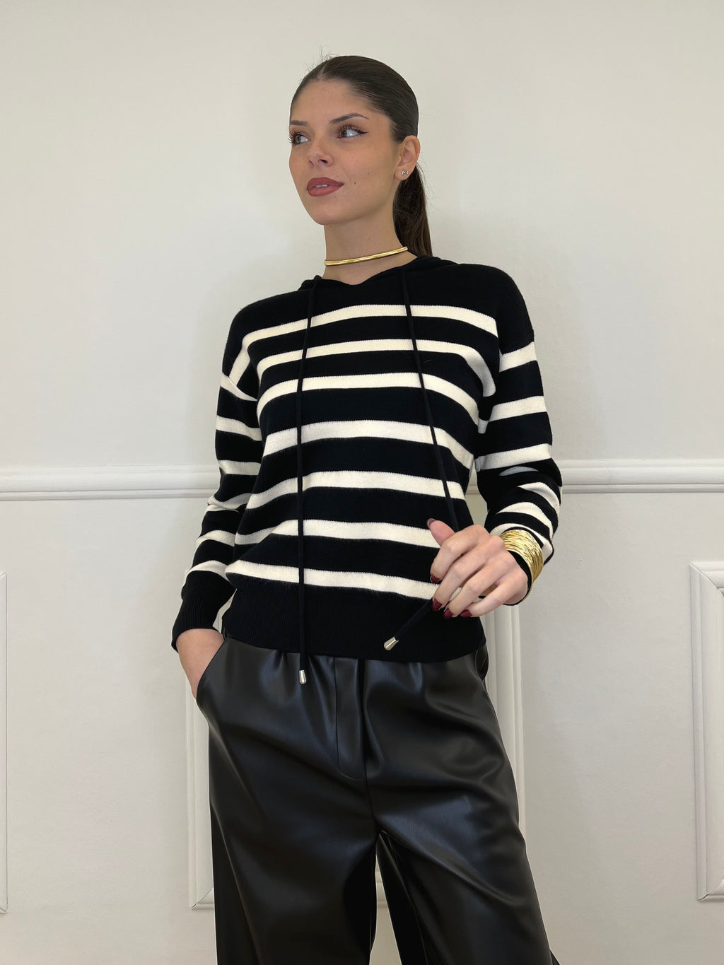 Felpa in Maglia Righe 8130 Nero