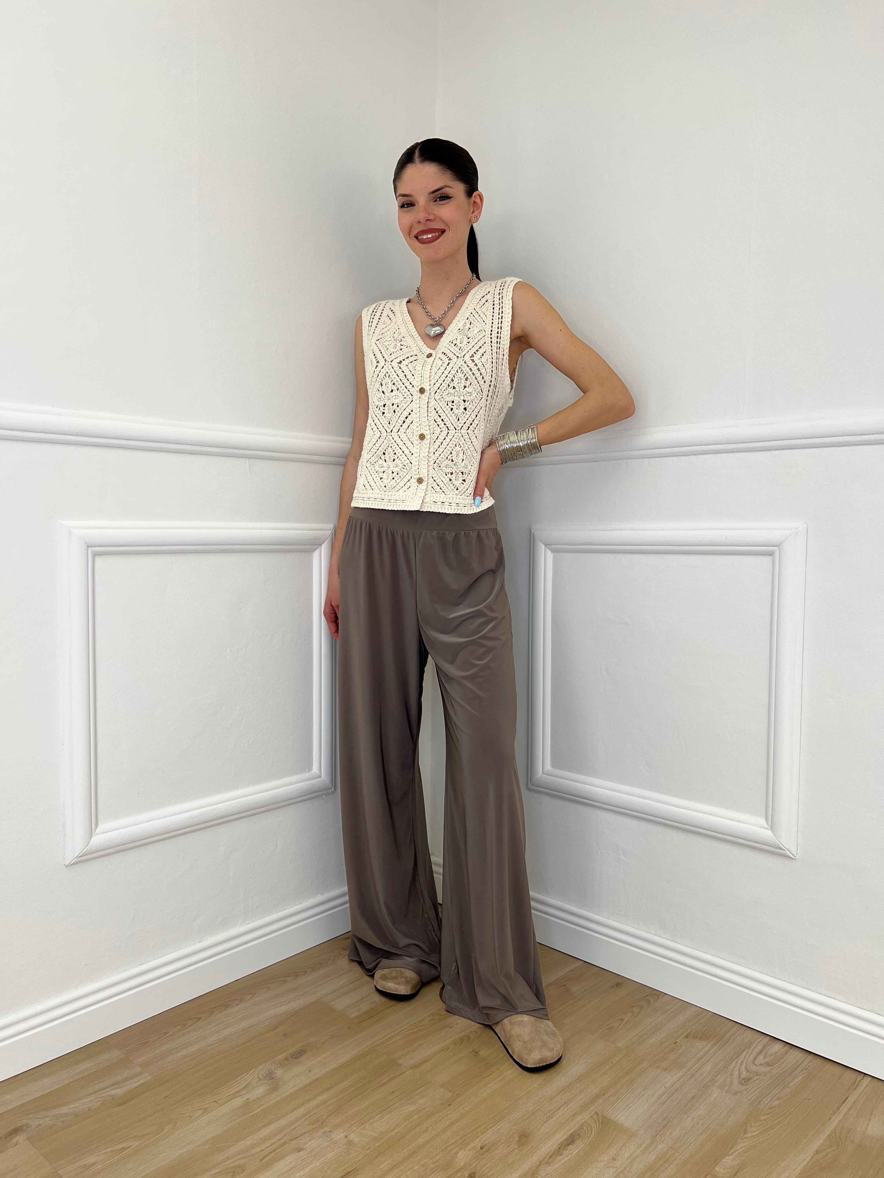 Gilet Traforato Ricami e Paillettes 32550 Ecru