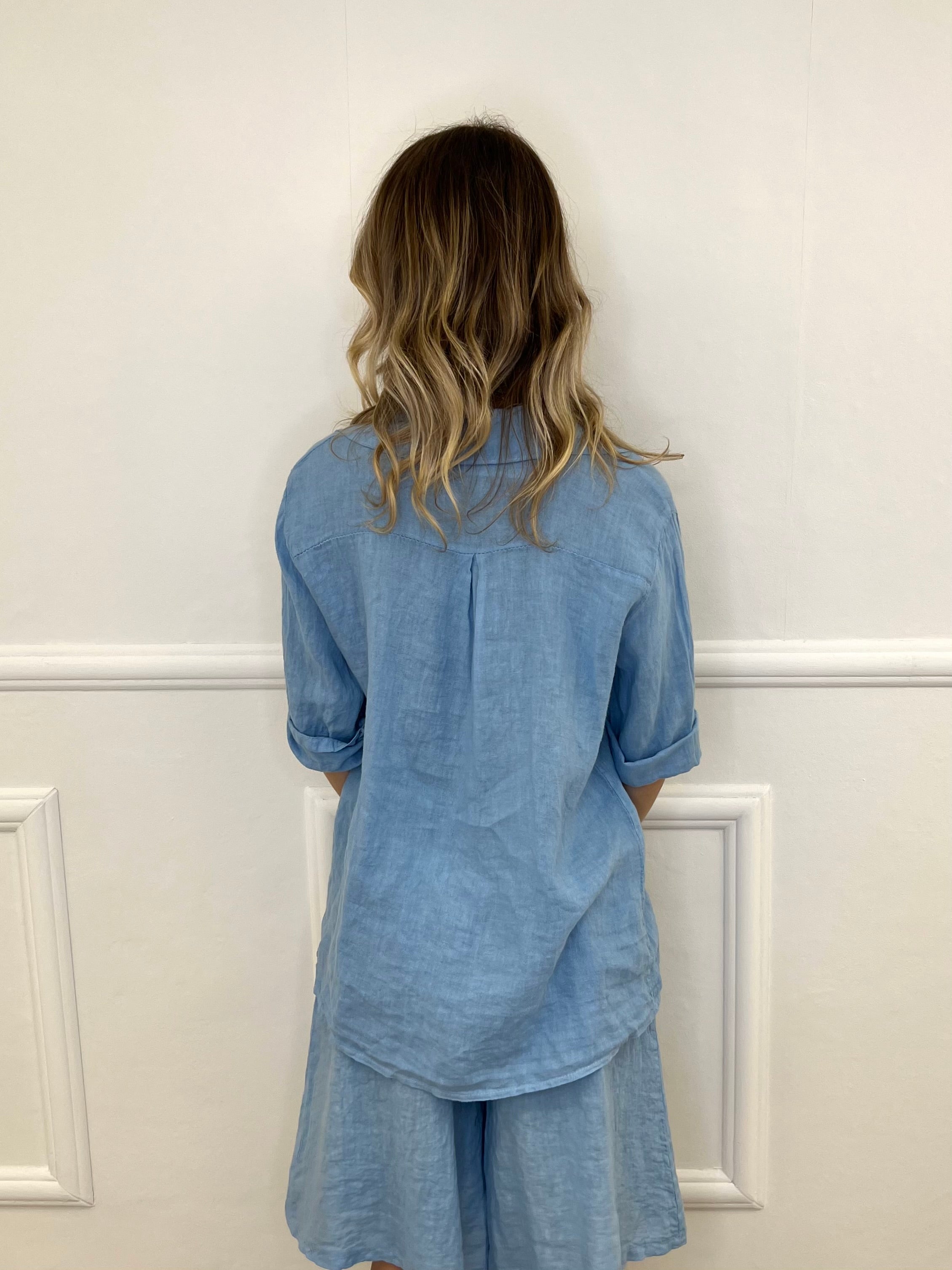 Camicia Over 100% Lino 1789 Azzurro