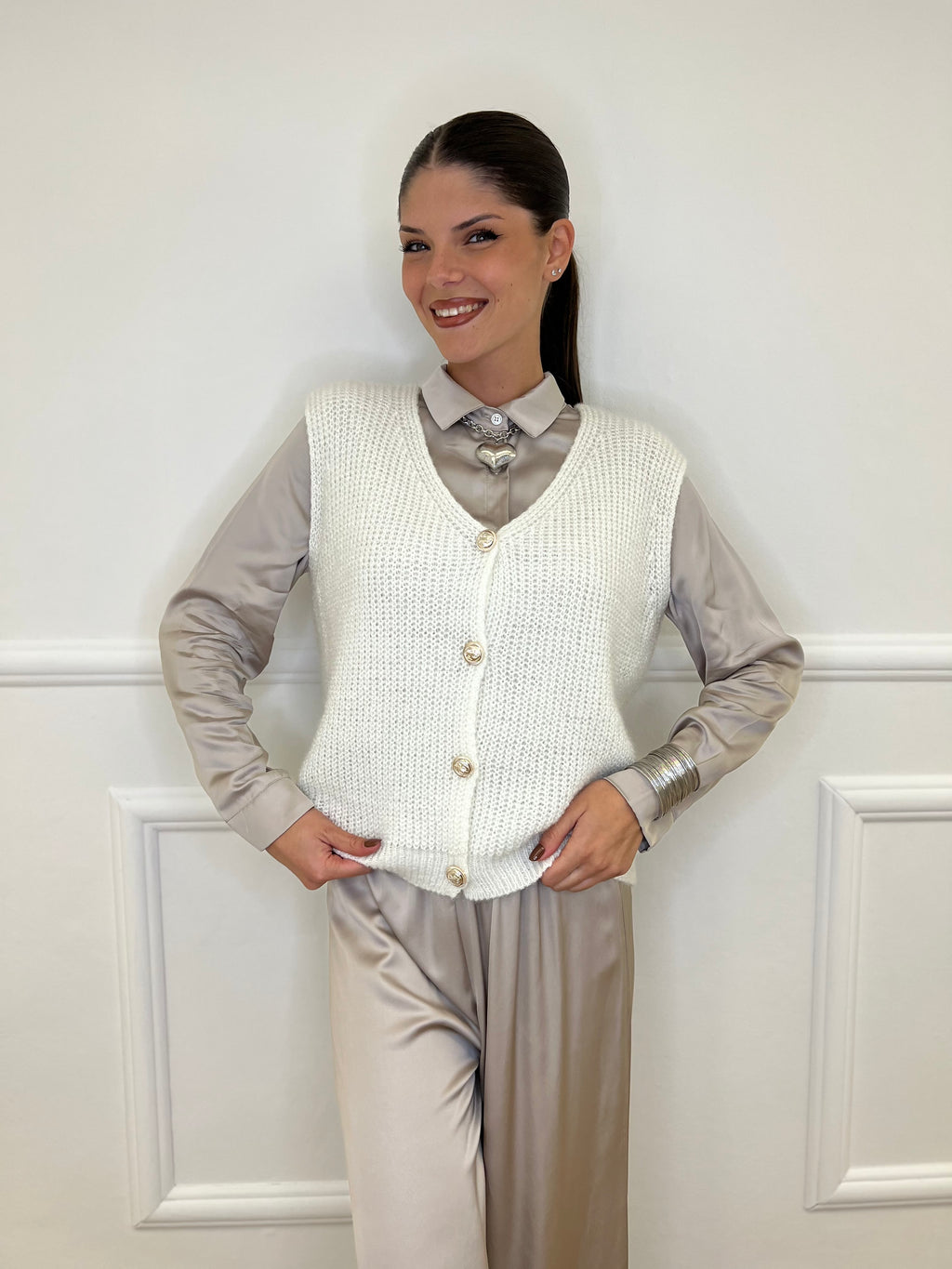 Gilet Effetto Mohair 8889 Bianco