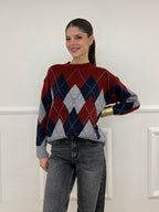 Maglia Over Losanghe L8075 Bordeaux