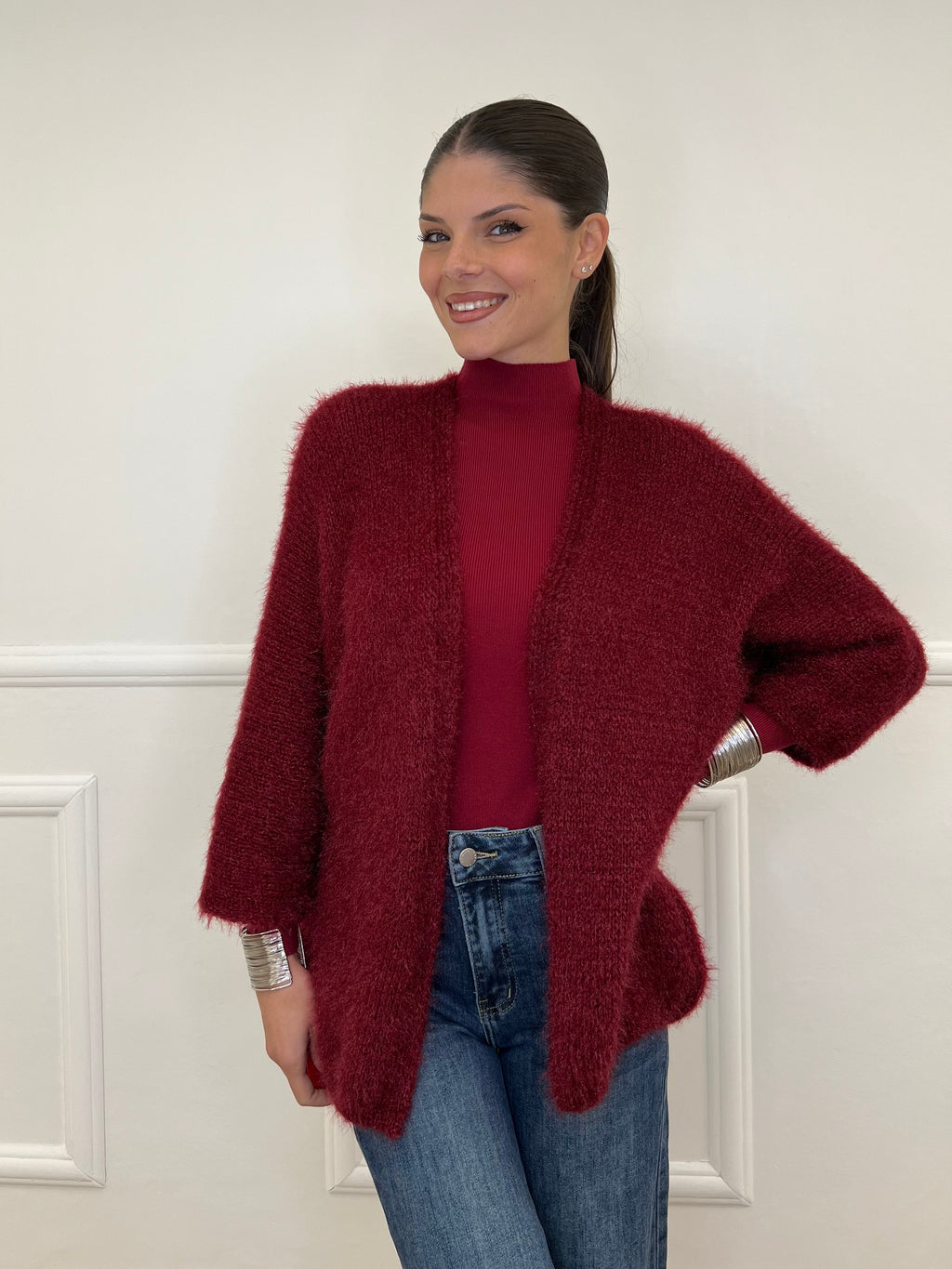 Cardigan Effetto Mohair 633 Bordeaux
