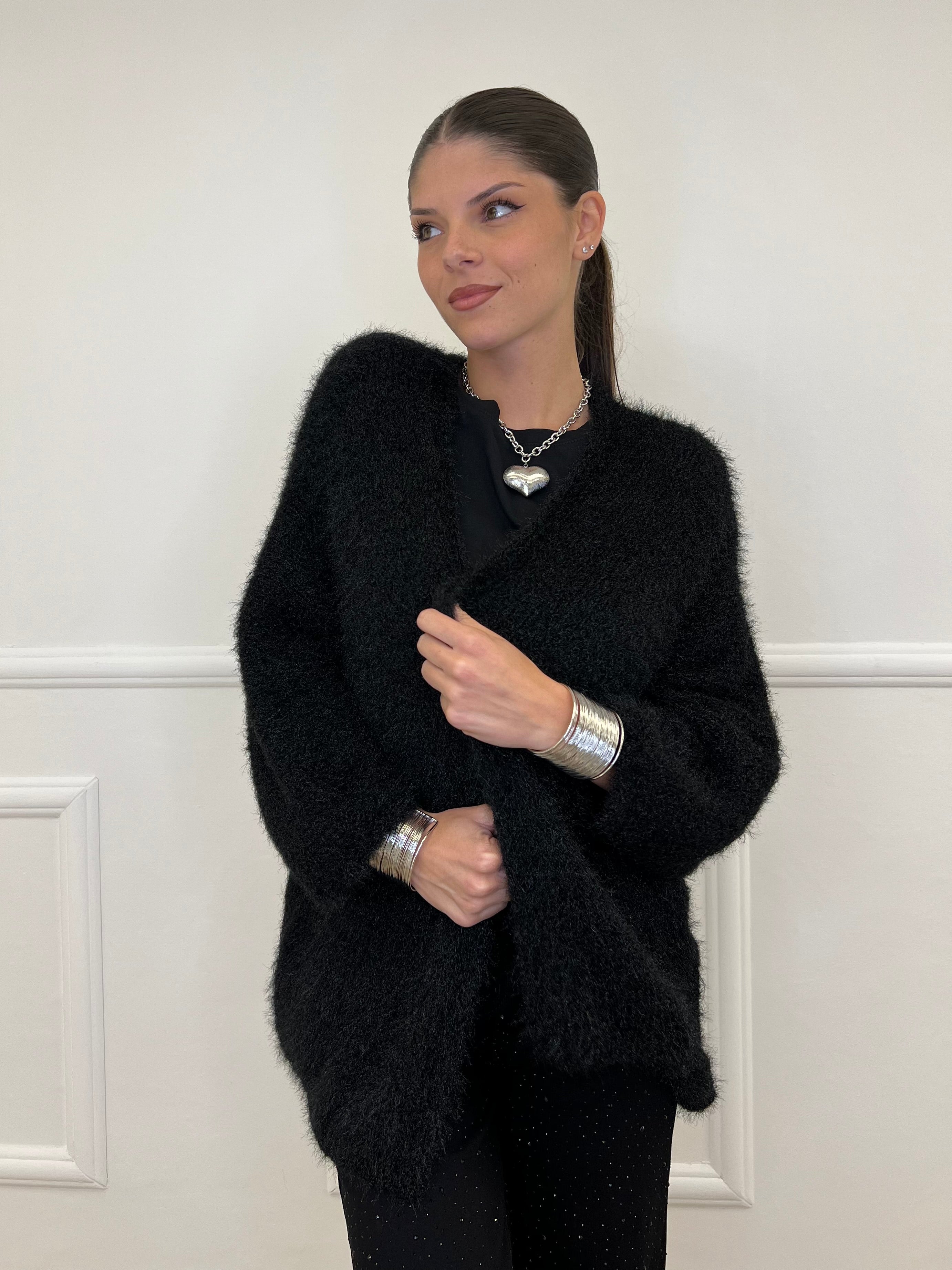 Cardigan Effetto Mohair 633 Nero