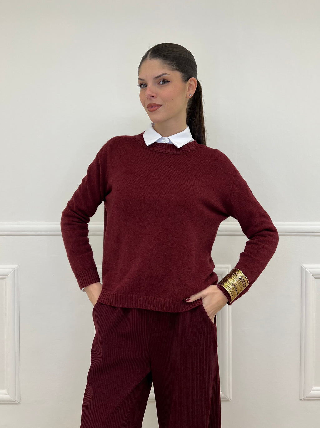 Pullover Basic Girocollo 1186 Bordeaux