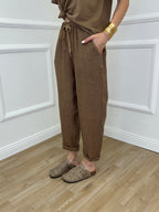 Pantalone Baggy Lino Coulisse 825772 Khaki