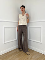 Gilet Traforato Ricami e Paillettes 32550 Ecru