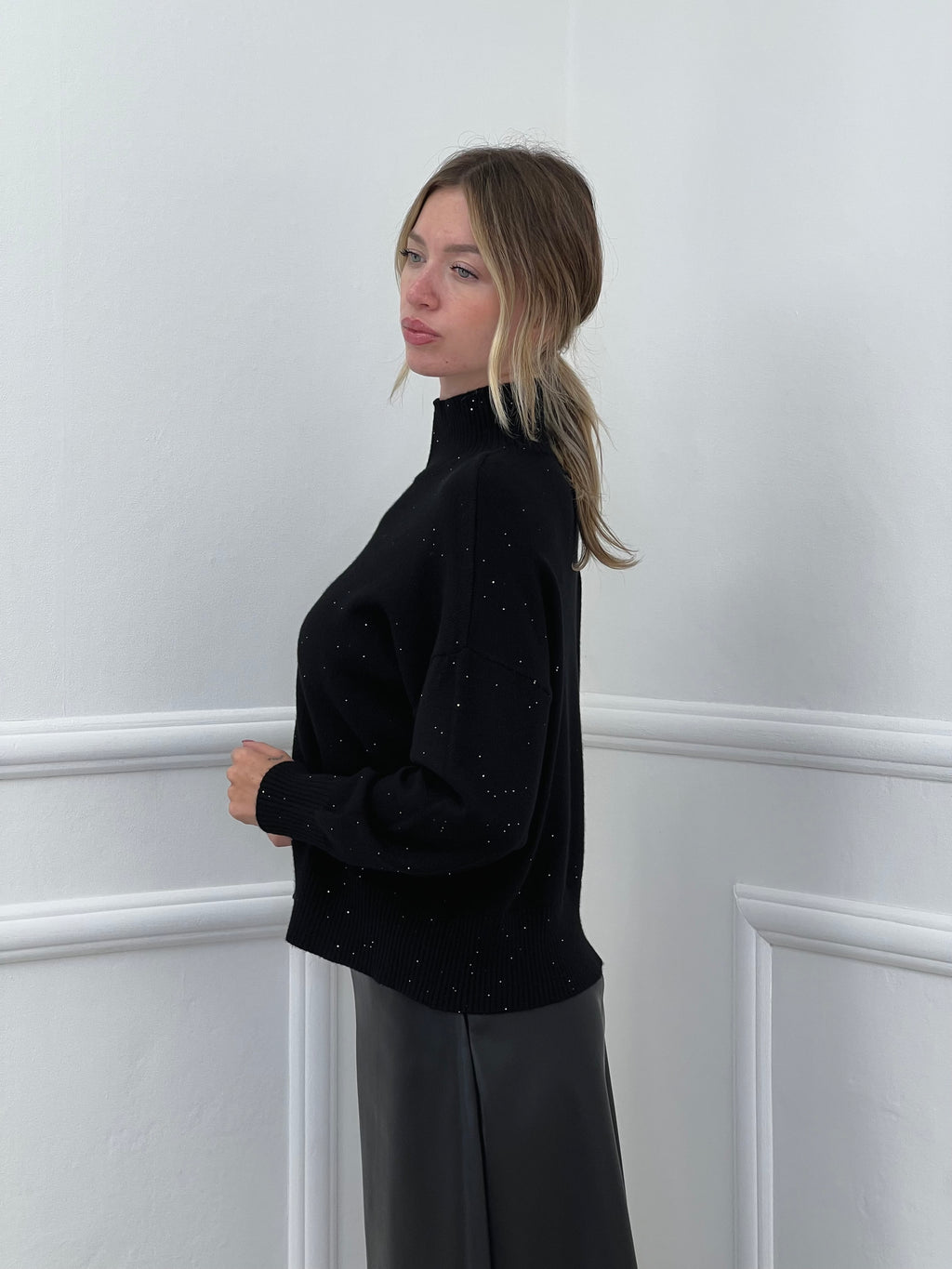 Maglia Vulcano Over Paillettes 7366 Nero