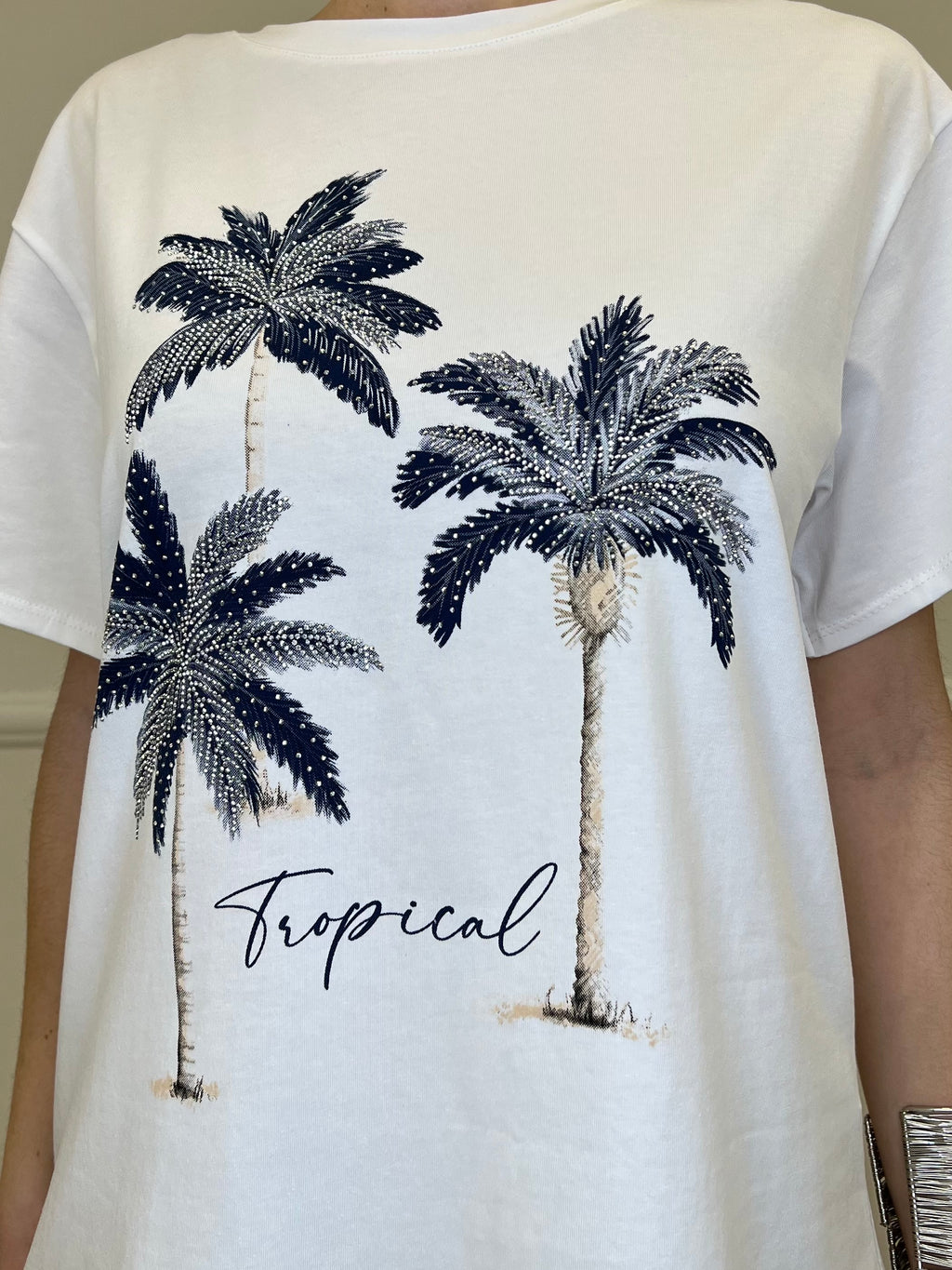T-shirt Over Palme e Strass