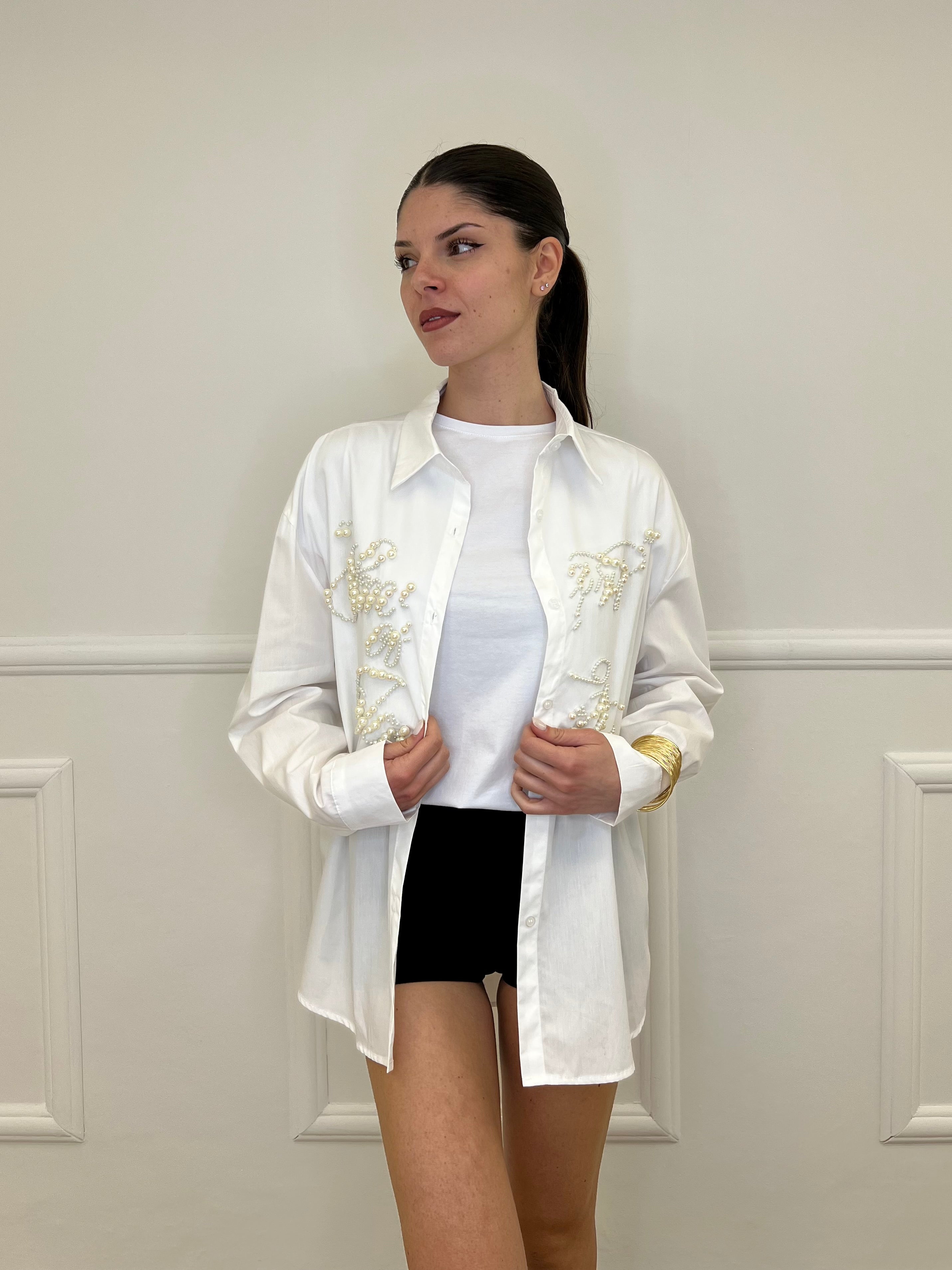 Maxi Camicia con Perle K880 Bianco