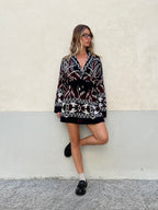 Cappotto Etnico In Lana e Alpaca 10391 Blu e Burgundy