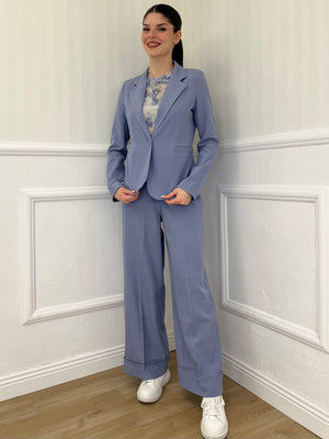 Pantalone Gabardine Risvolto 5216 Azzurro - Bazar Abbigliamento