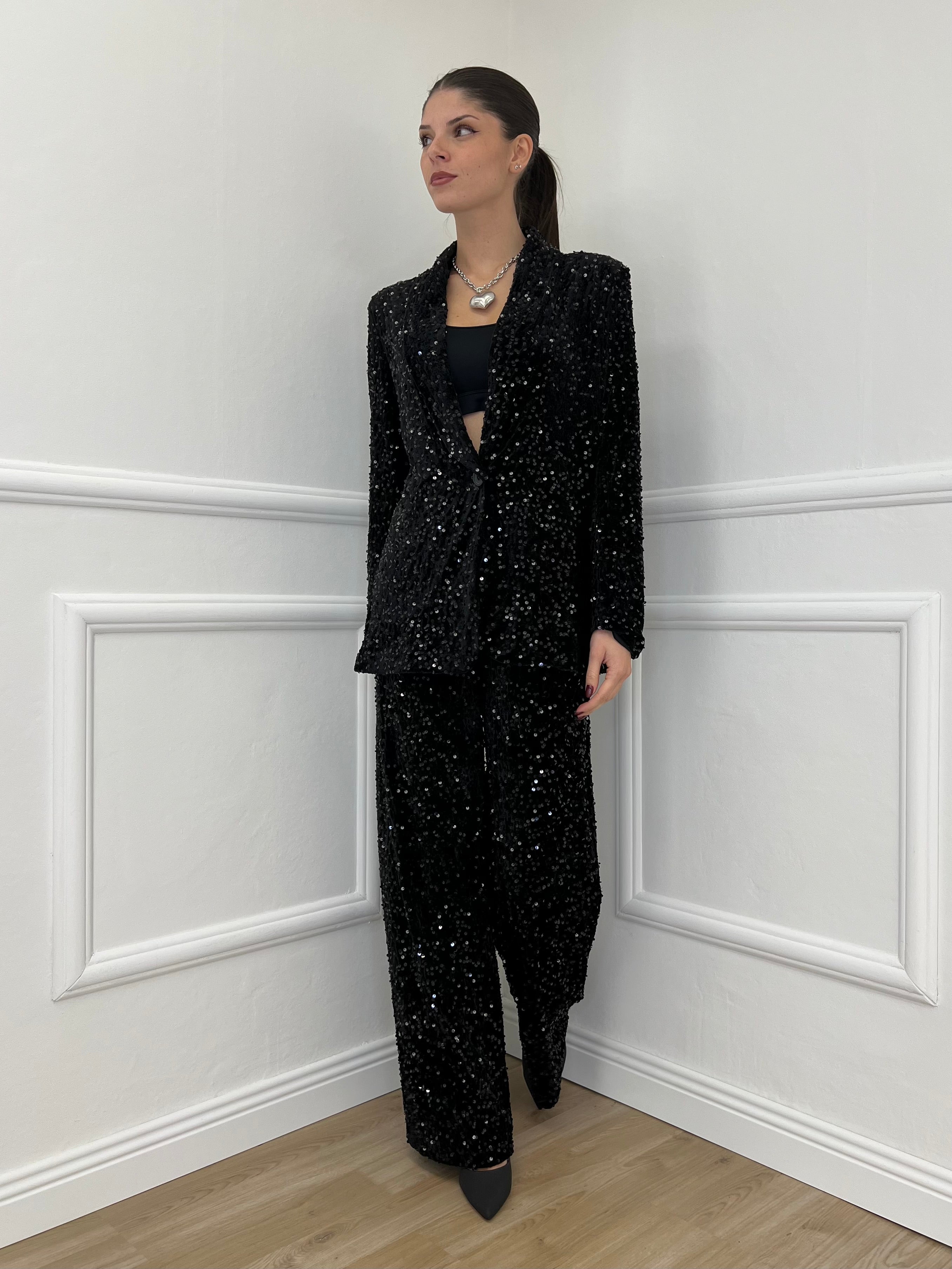 Pantalone Ciniglia Paillettes 2460 Nero