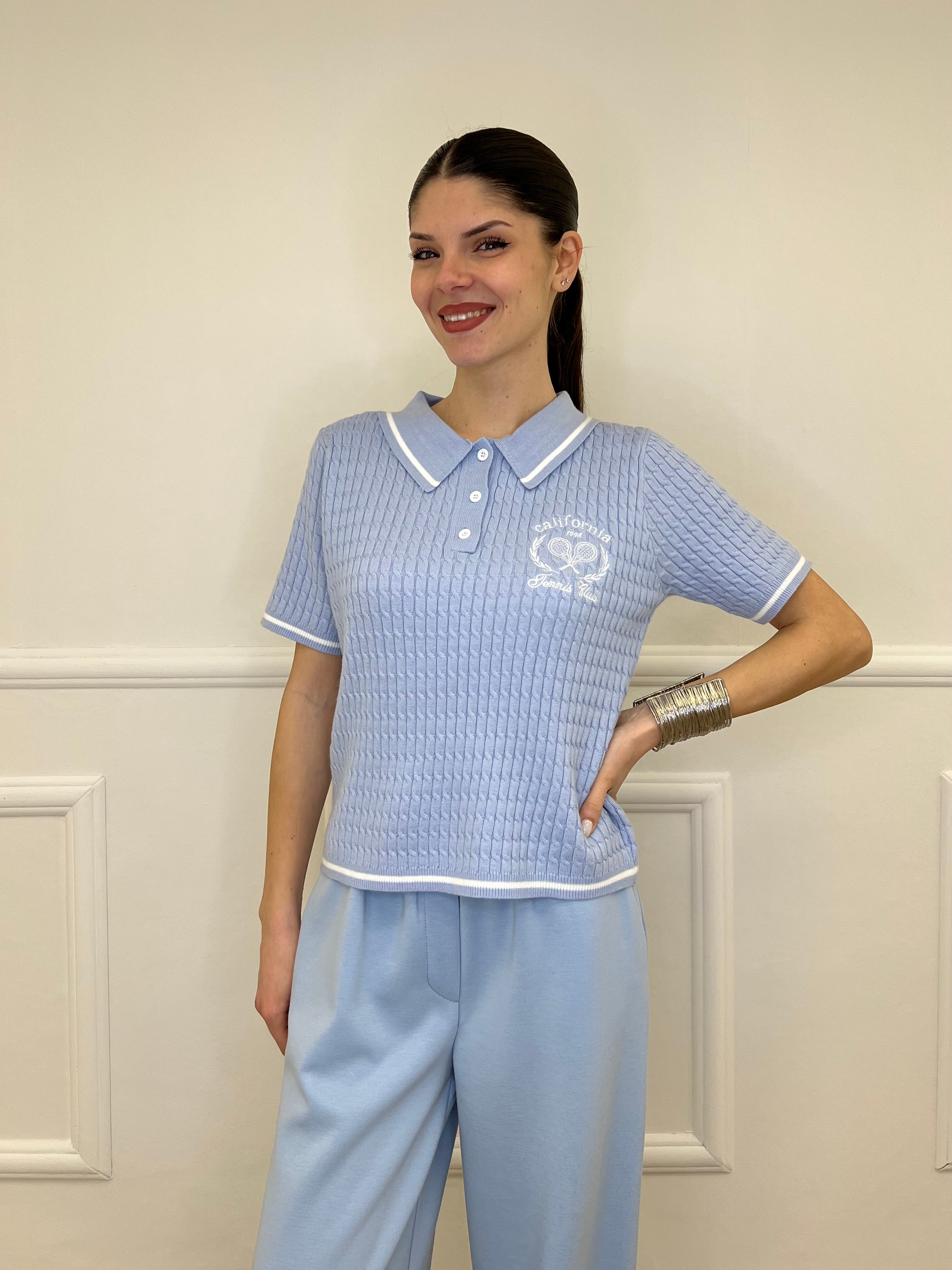 Polo in Maglia Jacquard L8086 Azzurro