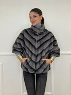 Chevron Fur Coat C037 Grey