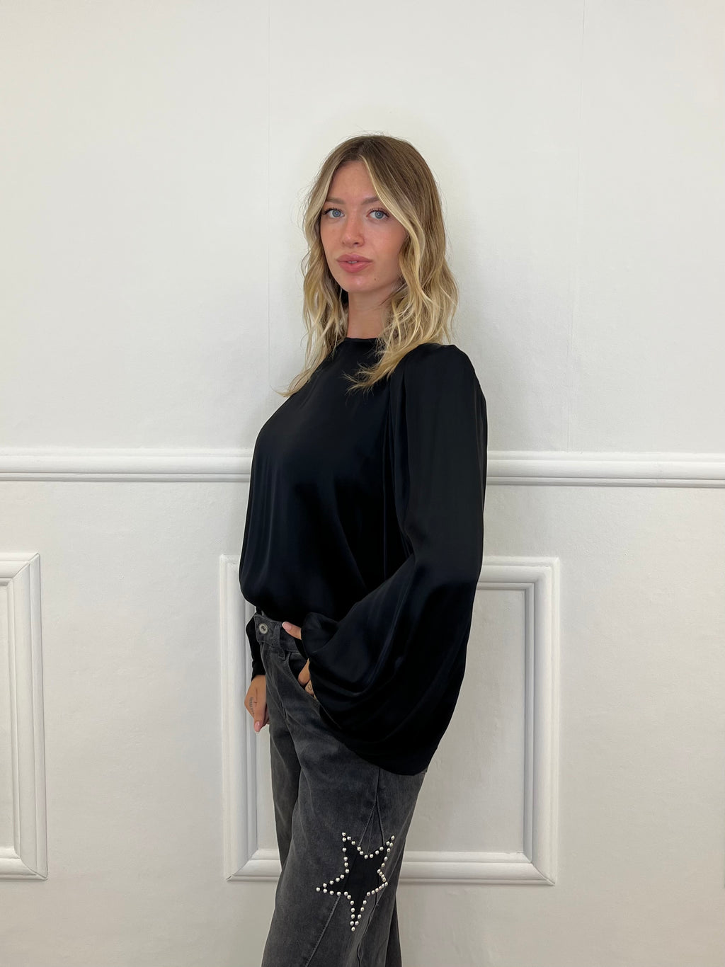 Blusa In Raso Lumina LD6110 Nero