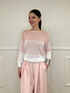 Maglia a Righe Bicolore 26001 Rosa e Bianco