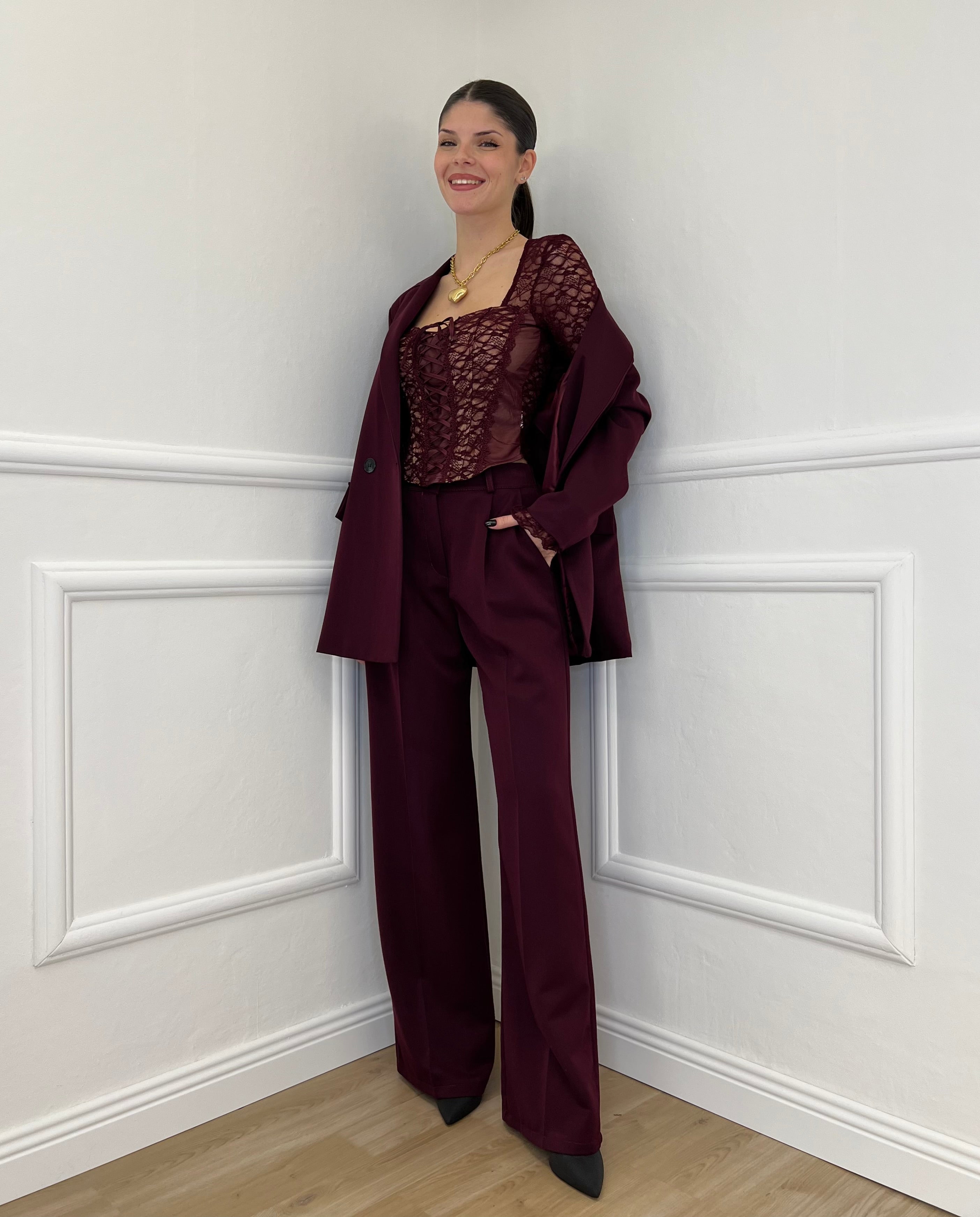 Top Bustier in Pizzo 7358 Burgundy