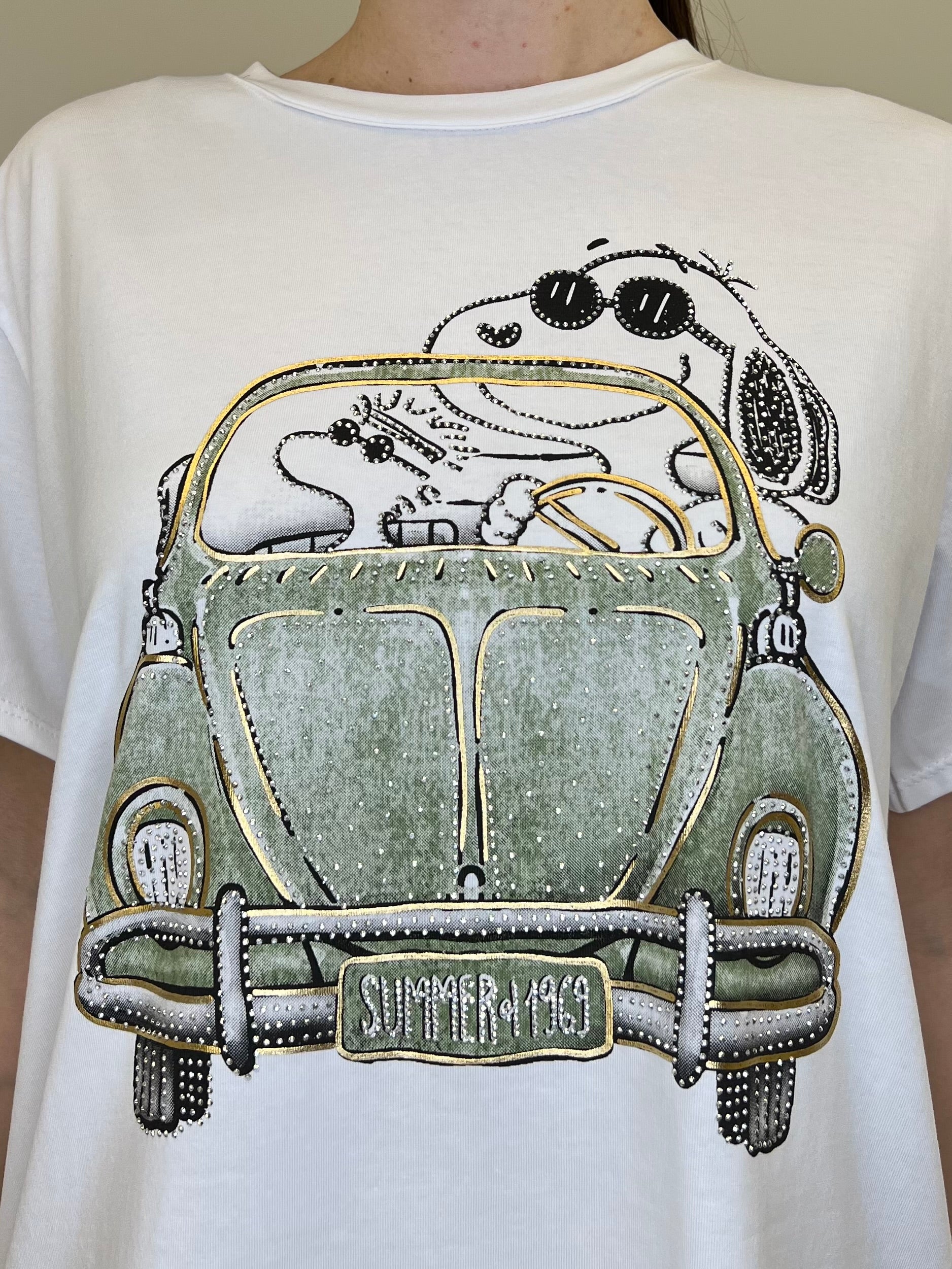 T-shirt Over Snoopy Con Strass