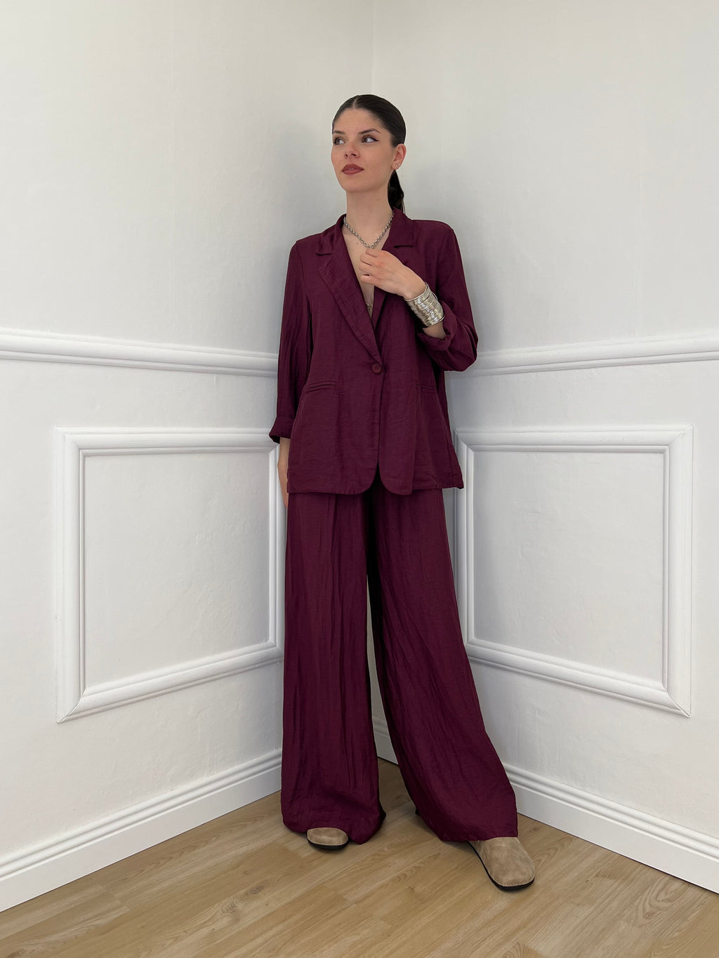 Tailleur In Lino e Tencel 26301 Burgundy