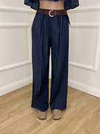 Pantalone Palazzo Chambray Gessato P990 Blu