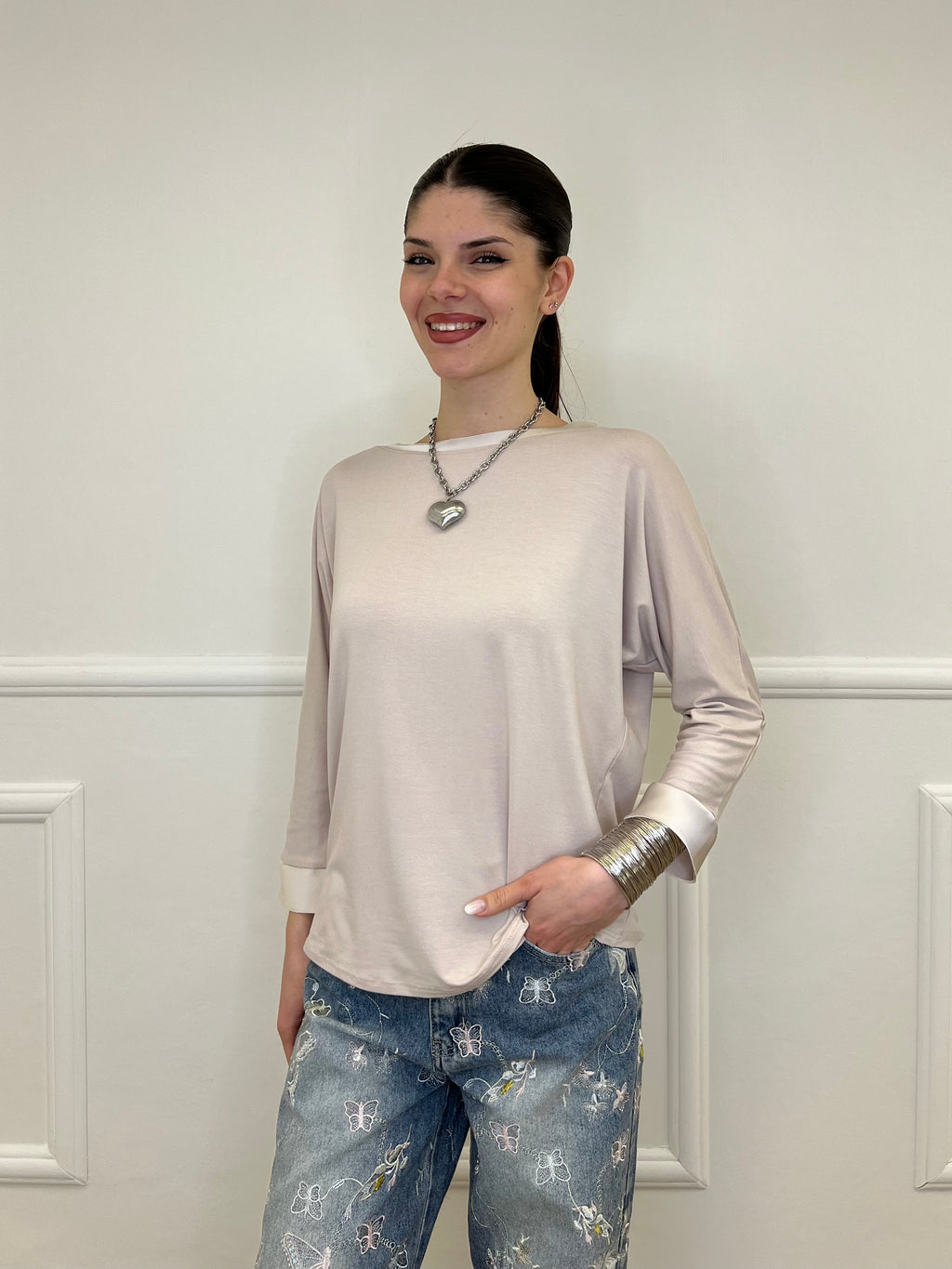 Maglia Barchetta Con Profili in Satin 43002