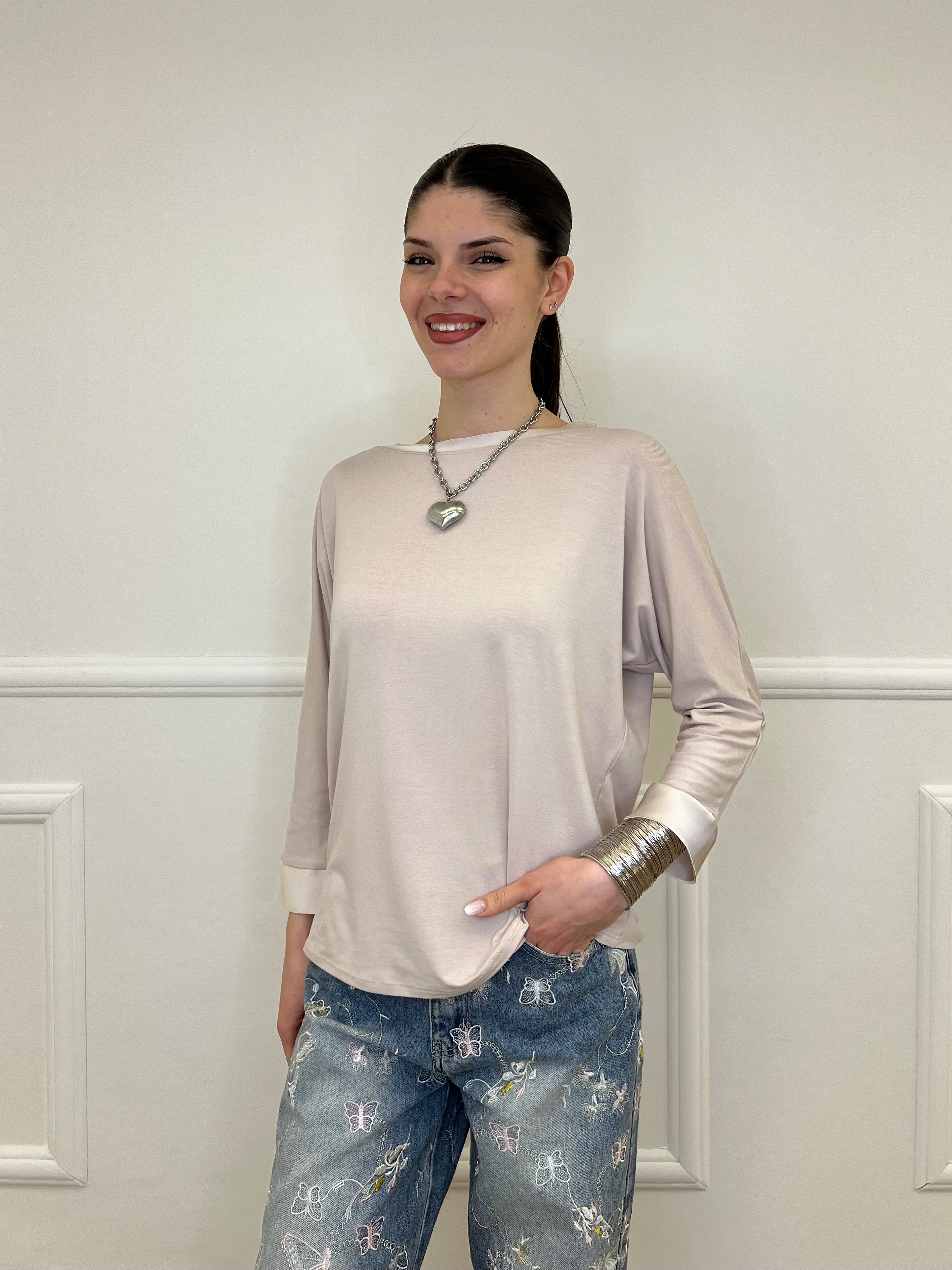 Maglia Barchetta Con Profili in Satin 43002