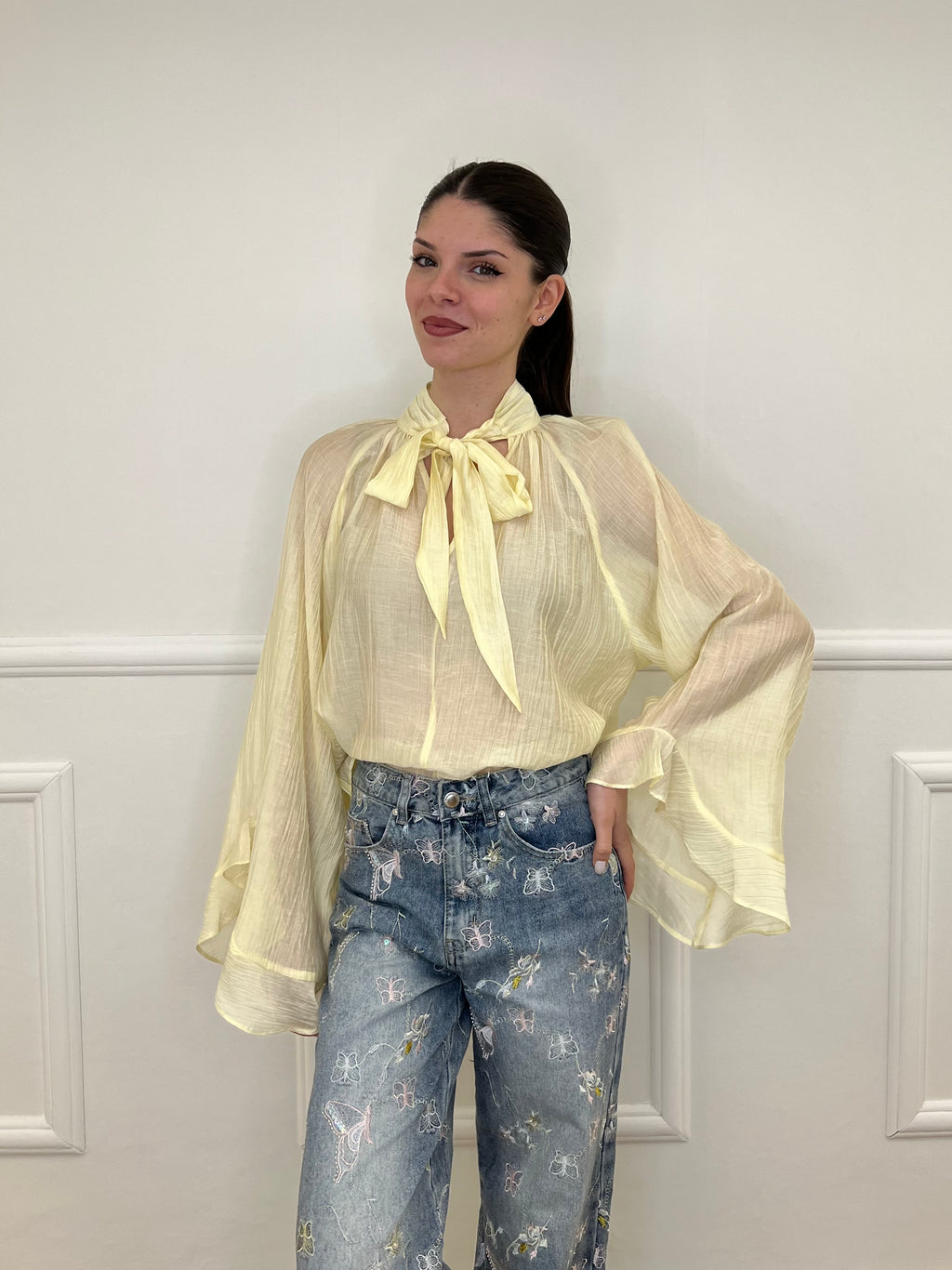 Camicia in Tencel con Fiocco 2608 Giallo