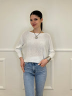 Maglia Lurex Scollo Goccia 645 Bianco