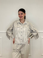 Giacca Denim con Frange e Ricami 9597 Beige